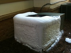 A frozen over outside HVAC system